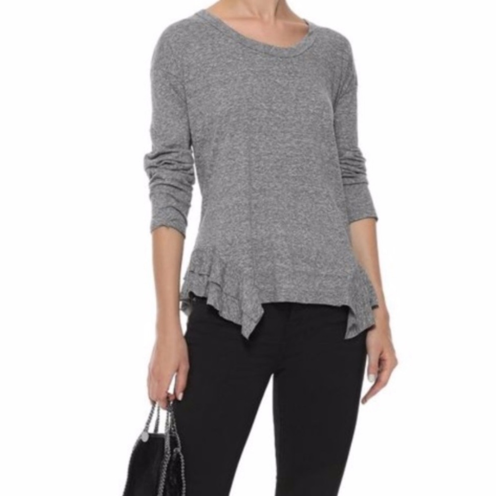 Current/Elliott Gray Asymmetrical Ruffled Blouse
